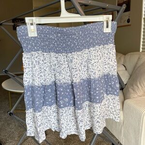 Pink Rose Blue and White Floral A-Line Skirt